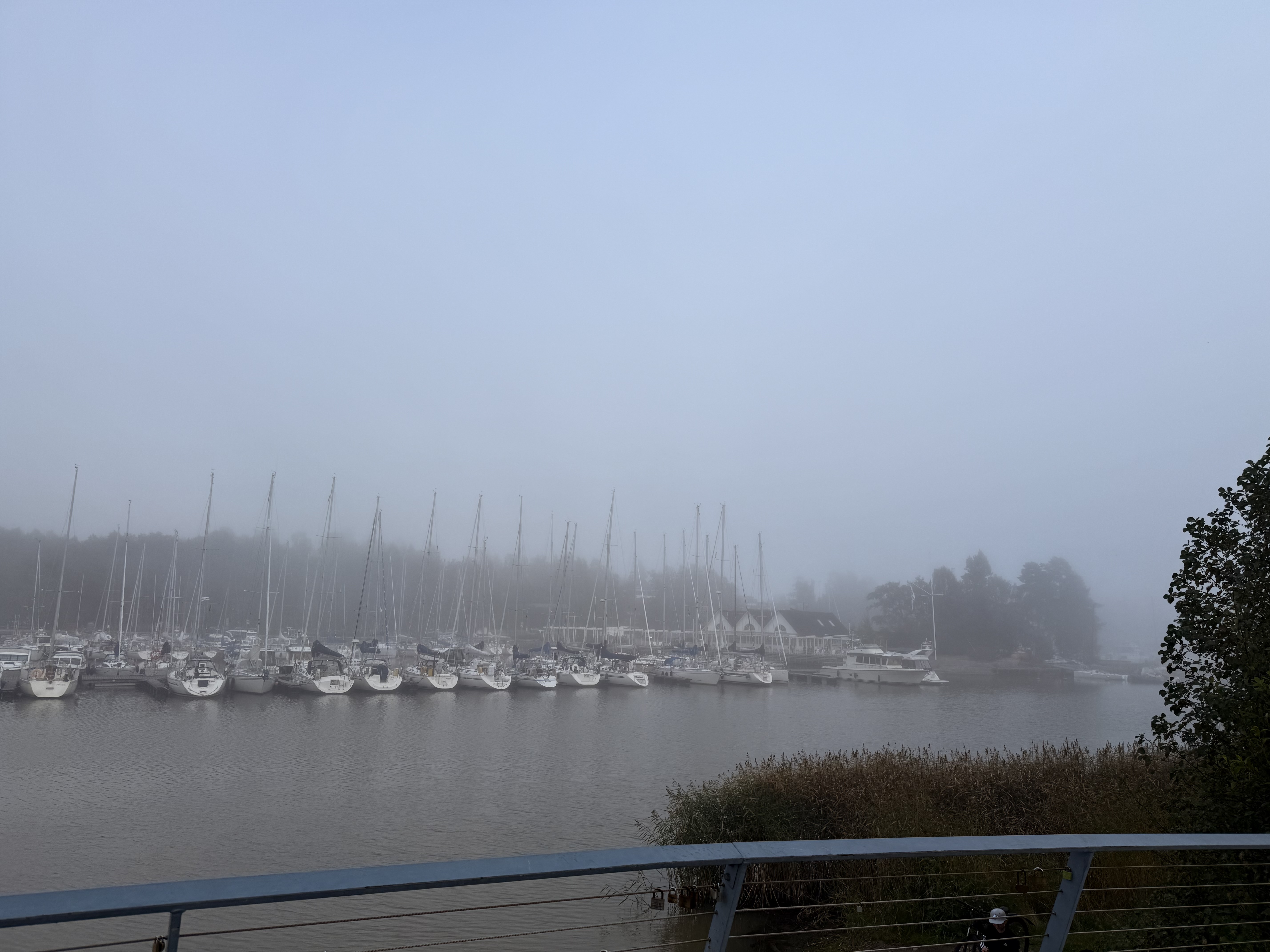 Ships lined in fog
